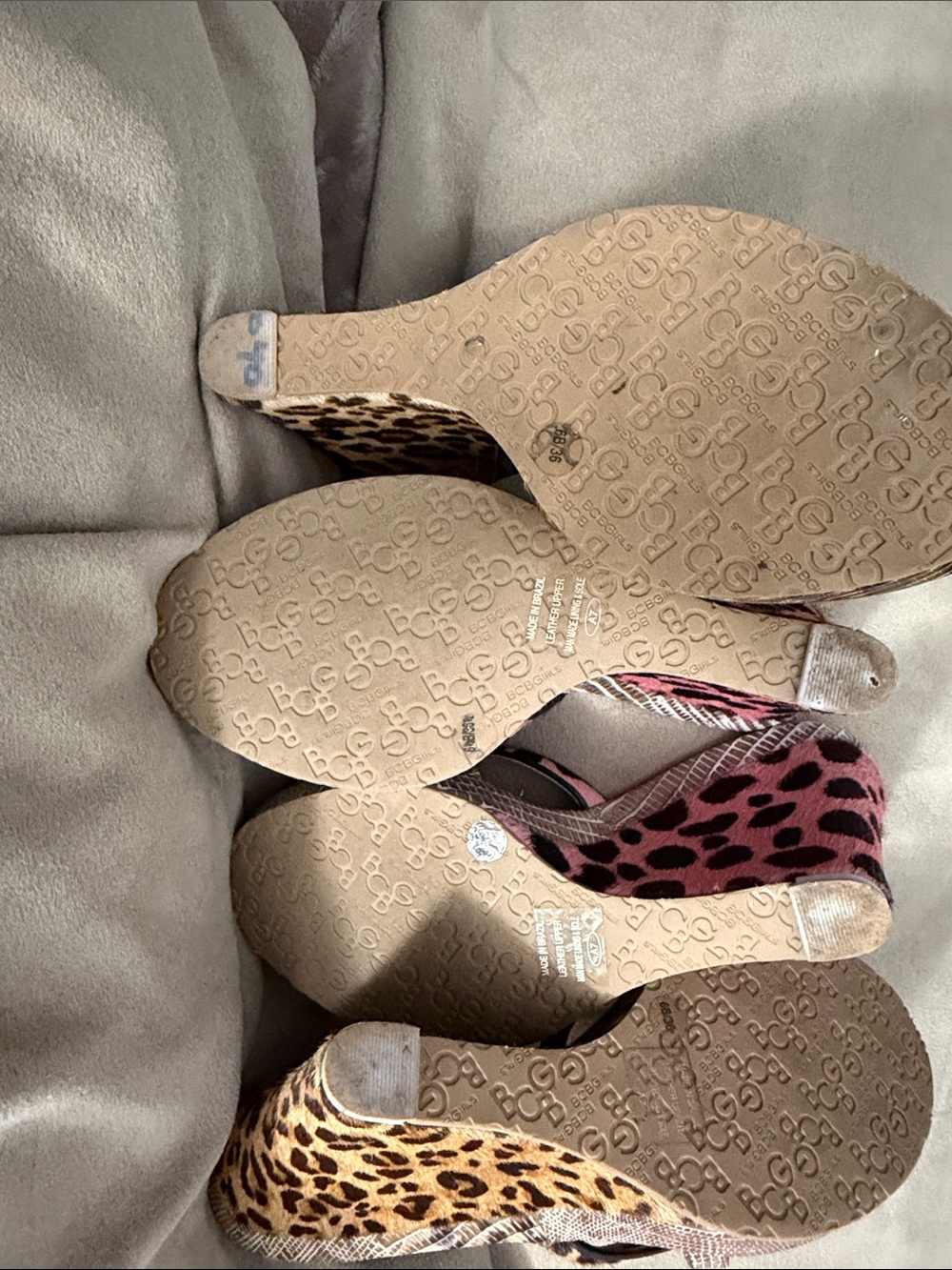 **SALE** 2 pair BCBG Pink and Brown Leopard Print Strappy Heels - Picture 3 of 5